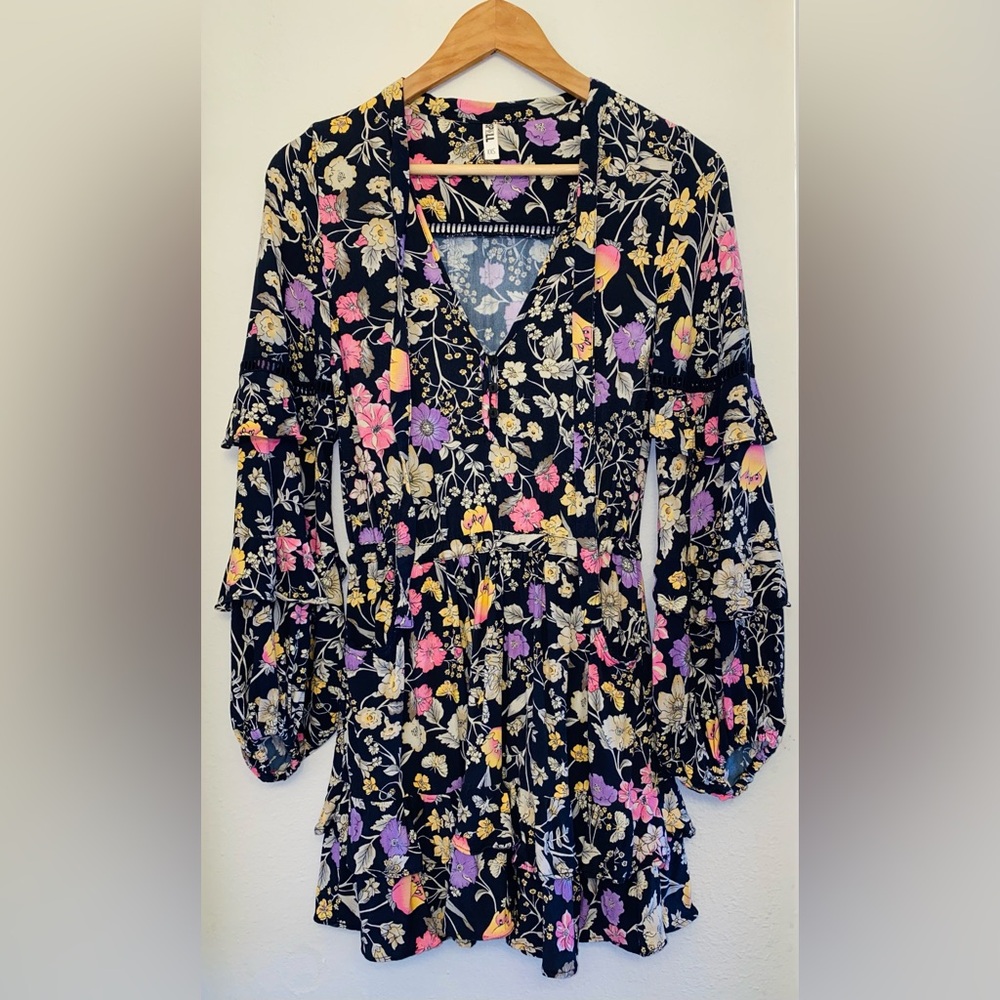 Spell Sayulita Frill Mini Dress Nightshade - Picture 2 of 8